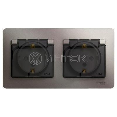 Розетка 2-м СП 2мод. Glossa 16А IP44 с заземл. защ. шторки в сборе платина Systeme Electric GSL001247 изображение, фото