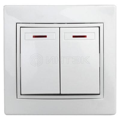 Выключатель 2-кл. СП Plano 10А IP20 1Э-105-01 250В с подсветкой бел. Intro Б0038826 изображение, фото