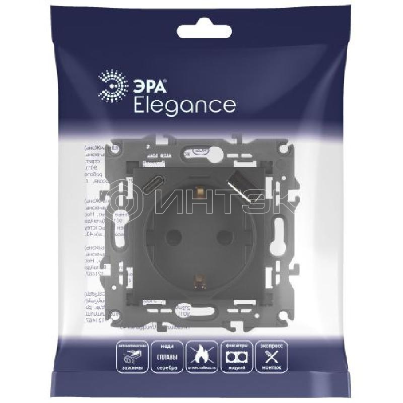 Розетка Elegance 14-4108-05 16A 250В 2P+E защ. шторки с USB type-A+C 3А 5В антрацит Эра Б0067724 изображение, фото