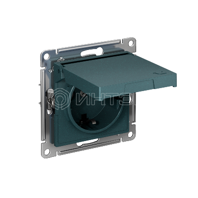 Розетка AtlasDesign 16А IP20 с заземл. защ. шторки с крышкой быстрозажим. клем. механизм изумруд Systeme Electric ATN000846S изображение, фото