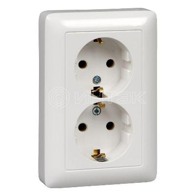Розетка 2-м СП Хит 16А 250В с заземл. без защ. шторок бел.  Systeme Electric RS16-236-B изображение, фото
