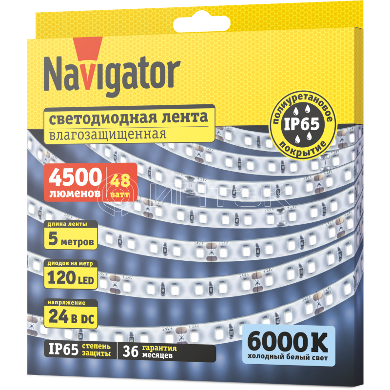 Лента светодиодная 95 297 NLS-2835CW120-9.6-IP65-24V (уп.5м) Navigator 95297 изображение, фото