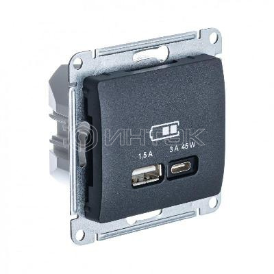 Розетка USB Glossa тип A+C 45Вт QC PD высокоскор. ЗУ механизм антрацит Systeme Electric GSL000729 изображение, фото