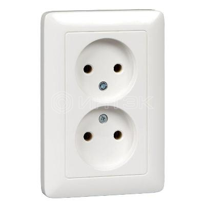 Розетка 2-м СП Хит 16А IP21 250В без заземл. без защ. шторок бел.  Systeme Electric RS16-235-B изображение, фото