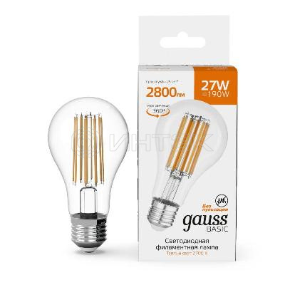 Лампа светодиодная филаментная Basic Filament А70 27Вт 2700К Е27 2800лм GAUSS 40712172 изображение, фото