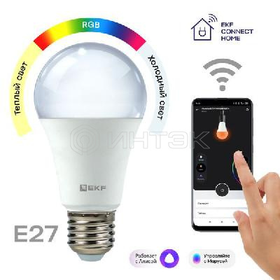 Лампа светодиодная Умная Connect 8Вт WIFI RGBW E27 EKF slwf-e27-rgbw изображение, фото