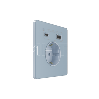 Розетка 1-м СП Systeme Infinity 16А IP20 250В с заземл. и заряд. устр. USB А+С 20Вт защ. шторки стальное небо Systeme Electric FSE001132 изображение, фото