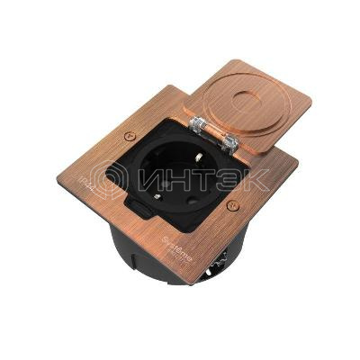 Лючок MultiDesk MDK21 с розеткой 2P+E 16А 250В IP44 с монтажной коробкой для стены фальшпола стола медь Systeme Electric MDK21102CA изображение, фото