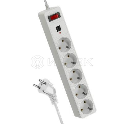 Удлинитель с сетевым фильтром 5х1.8м с заземл. 10А IP20 2.2кВт 2хUSB 3х0.75 с предохранителем КОСМОС FKsm1.8m-5g(W)USB изображение, фото