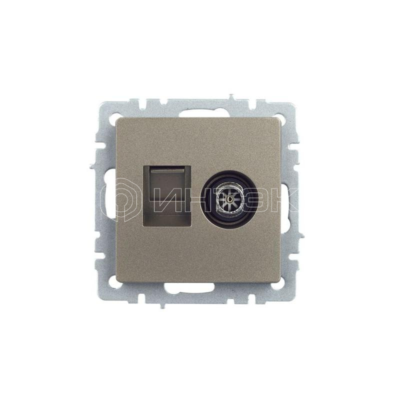 Розетка компьютерная + телевизионная 2-м Brite РТВ/РК12-БрШ RJ45 кат.5E + TV механизм шампань IEK BR-AK20-1-K37 изображение, фото