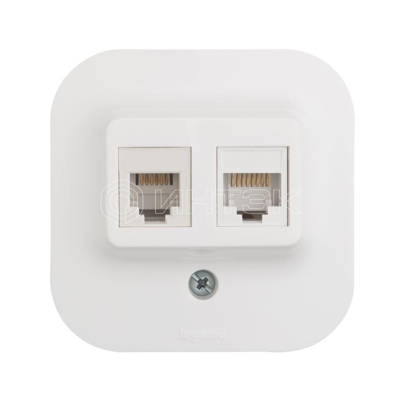 Розетка компьютерная + телефонная 2-м ОП 2мод. Quteo RJ45 + RJ11 кат.5E UTP IP20 бел. Legrand 782221 изображение, фото