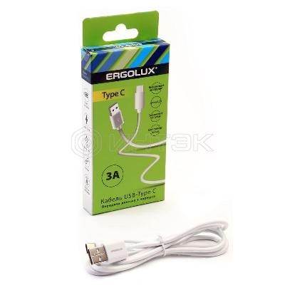 Кабель USB-Type C 3А 1.2м зарядка + передача данных бел. (коробка) ERGOLUX 15095 изображение, фото