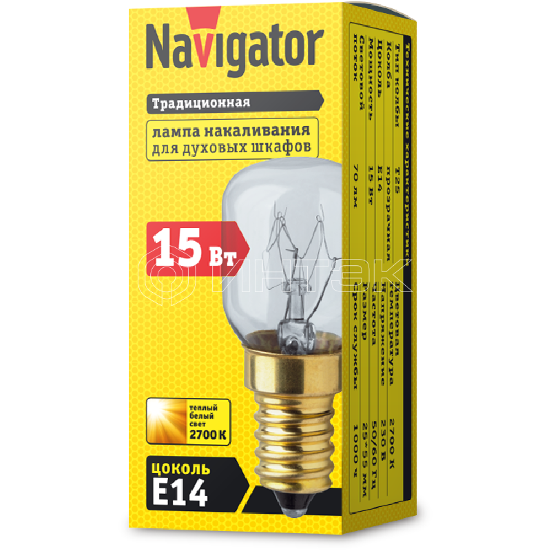 Лампа накаливания 61 207 NI-T25-15-230-E14-CL (для духовых шкафов) Navigator 61207 изображение, фото