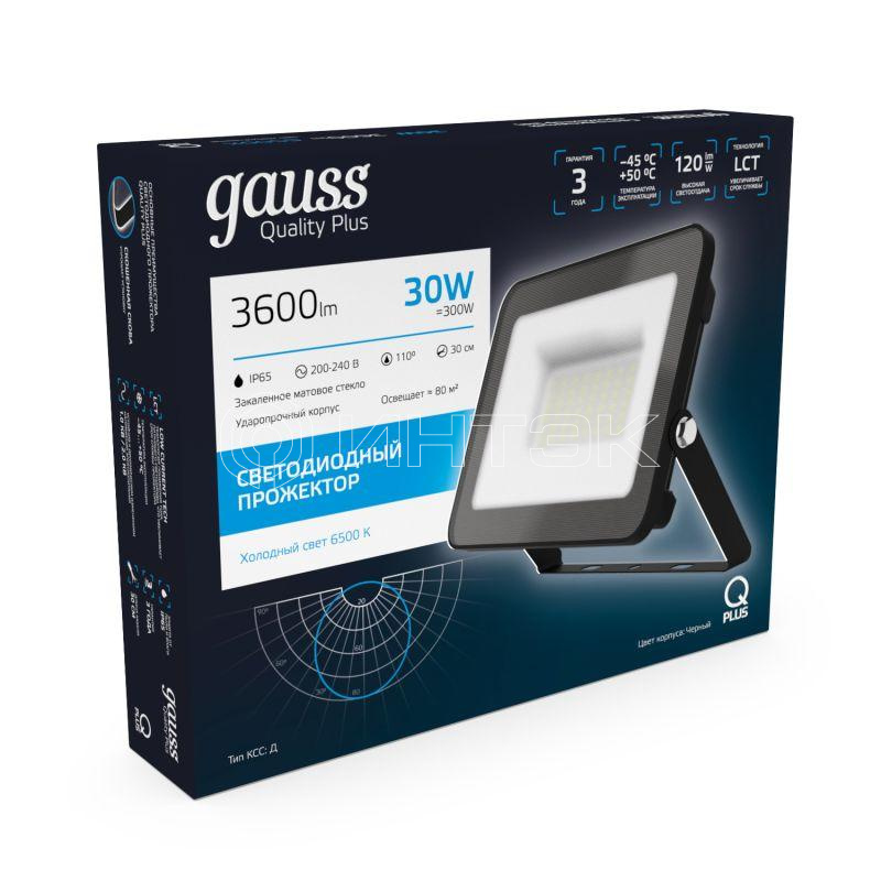 Прожектор светодиодный Qplus 30Вт 6500К IP65 3600лм 175-265В ДО черн. GAUSS 613511330 изображение, фото