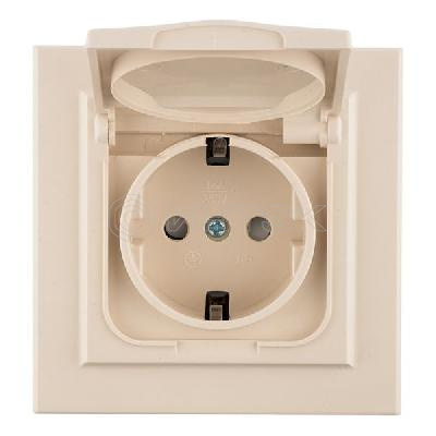 Розетка 1-м СП Минск 16А IP44 с заземл. защ. шторки с крышкой беж. EKF ERR16-029-200-44 изображение, фото