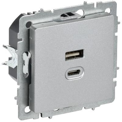 Розетка СП BRITE РЮ11-2-БрА USB A+C 45Вт высокоскор. заряд. алюм. IEK BR-U22-045-K47 изображение, фото
