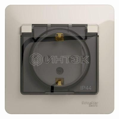 Розетка 1-м СП Glossa 16А IP44 250В с заземл. защ. шторки с крышкой в сборе молоч. Systeme Electric GSL000948 изображение, фото