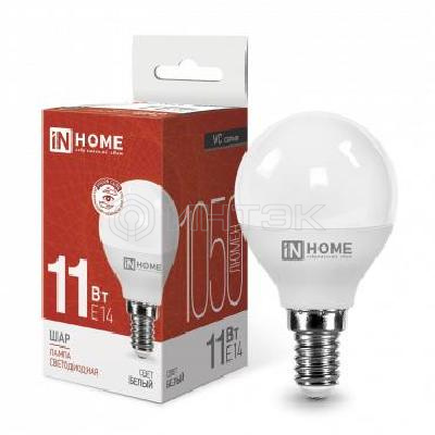 Лампа светодиодная LED-ШАР-VC 11Вт шар 4000К нейтр. бел. E14 1050лм 230В IN HOME 4690612020594 изображение, фото