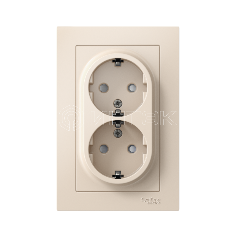 Розетка 2-м СП AtlasDesign 16А IP20 с заземл. защ. шторки в сборе беж.  Systeme Electric ATN000226 изображение, фото
