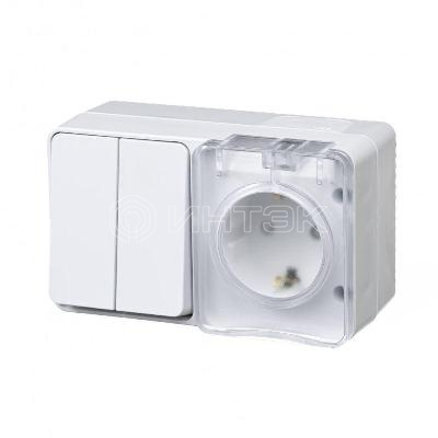 Блок ОП AtlasDesign PROFI IP54 (розетка 1-м 16А заземл. защ. шторки + 2-кл. выключатель 10А) бел.  Systeme Electric ATN540174 изображение, фото