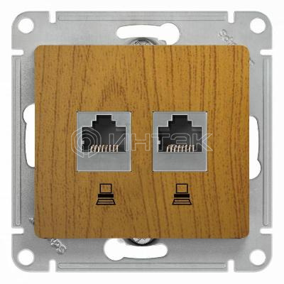 Розетка компьютерная 2-м Glossa RJ45 кат.5E механизм дерево дуб Systeme Electric GSL000585KK изображение, фото