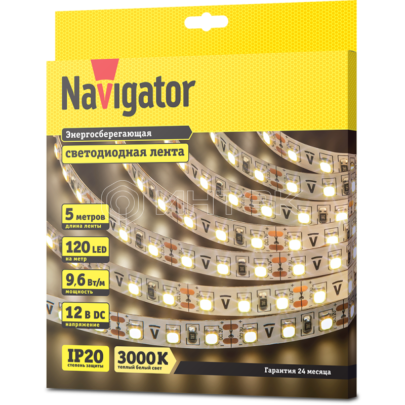 Лента светодиодная 71 410 NLS-3528WW120-9.6 IP20 12B R5 9.6Вт/м (уп.5м) Navigator 71410 изображение, фото