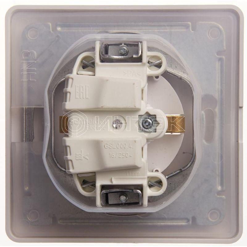 Розетка 1-м СП Glossa 16А IP44 с заземл. защ. шторки с крышкой в сборе бел.  Systeme Electric GSL000148 изображение, фото