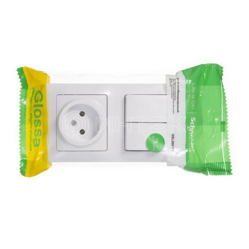 Блок комбинированный Glossa (розетка + 2-кл. выкл.) бел.  Systeme Electric GSL000172 изображение, фото