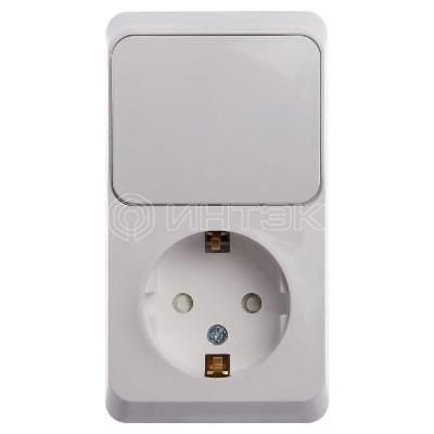 Блок ОП Этюд (1-м розетка с заземл. защ. шторки + 1-кл. выкл.) бел.  Systeme Electric BPA16-201B изображение, фото