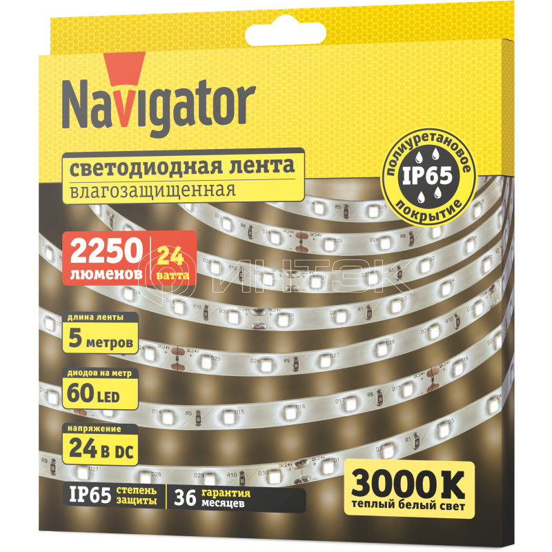 Лента светодиодная 95 312 NLS-2835WW60-4.8-IP65-24V (уп.5м) Navigator 95312 изображение, фото