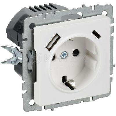 Розетка BRITE РЮш11-1-БрАБ 16А с USB A+C 18Вт с заземл. защ. шторки механизм арктич. бел. IEK BR-R14-16-U22-018-K91 изображение, фото