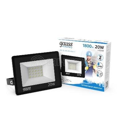 Прожектор светодиодный Elementary 20Вт 6500К IP65 1800лм 200-240В ДО черн. GAUSS 613100320 изображение, фото