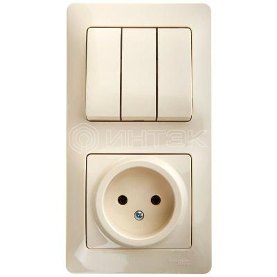 Блок комбинированный Glossa (розетка + 3-кл. выкл.) беж.  Systeme Electric GSL000276 изображение, фото