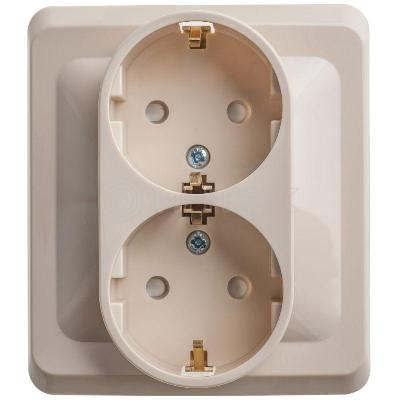 Розетка 2-м СП Этюд 16А IP20 250В с заземл. защ. шторки крем. Systeme Electric PC16-008K изображение, фото