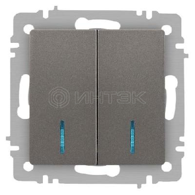 Выключатель 2-кл. СП Accent 6-105-09 10А IP20 250В с подсветкой AL/CU титан Intro Б0063525 изображение, фото