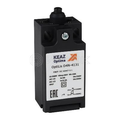 Выключатель концевой OptiLiS D4N-4131 толкатель пластик. EN 50047 XCKN2112P20 КЭАЗ 365302 изображение, фото