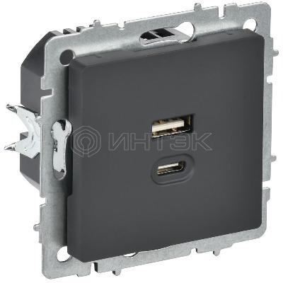 Розетка СП BRITE РЮ11-2-БрГ USB A+C 45Вт высокоскор. заряд. графит IEK BR-U22-045-K53 изображение, фото