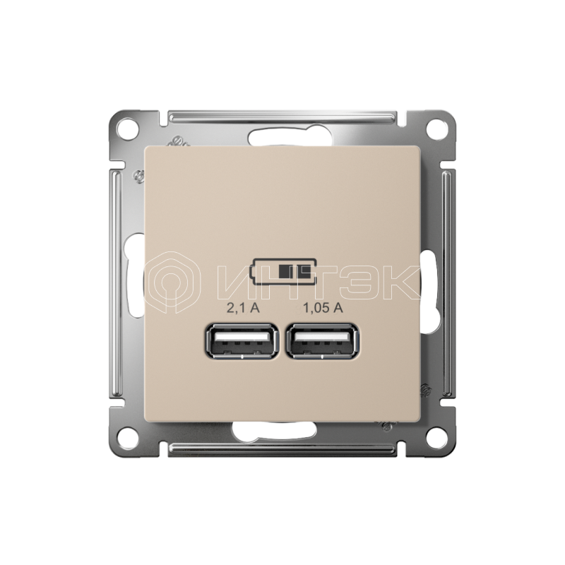 Розетка USB AtlasDesign тип A+A 5В/2.1А 2х5В/1.05А механизм песочн. Systeme Electric ATN001233 изображение, фото
