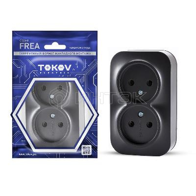 Розетка 2-м ОП Frea 16А IP20 250В без заземл. АБС-пластик карбон TOKOV ELECTRIC TKE-FR-R2-C14 изображение, фото
