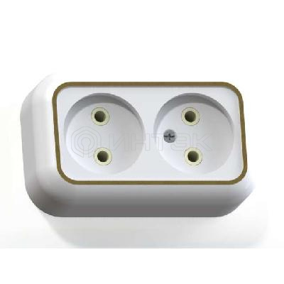 Розетка 2-м ОП Валентина РА10-382 10А IP20 бел./зол. Кунцево 5417 изображение, фото