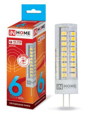 Лампа светодиодная LED-JCD-VC 6Вт капсульная 4000К нейтр. бел. G4 540лм 230В IN HOME 4690612028613 изображение, фото