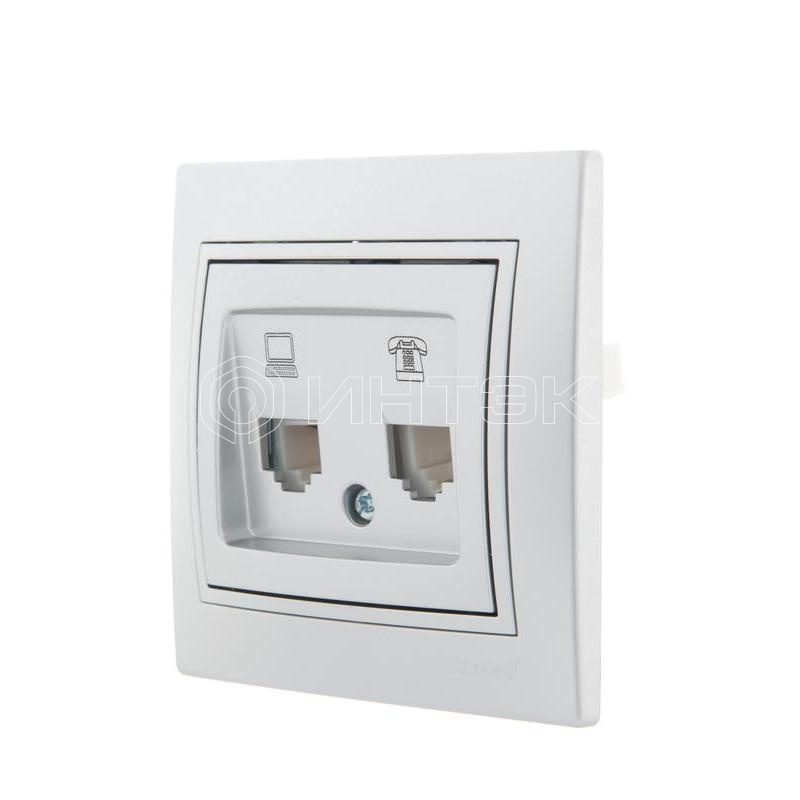 Розетка компьютерная + телефонная 2-м СП Mira RJ45 + RJ11 сер. метал. LEZARD 701-1010-143 изображение, фото