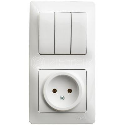 Блок комбинированный Glossa (розетка + 3-кл. выкл.) бел.  Systeme Electric GSL000176 изображение, фото