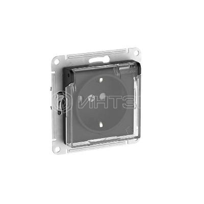 Розетка AtlasDesign Aqua 16А IP44 с заземл. защ. шторки с прозр. крышкой быстрозажим. клем. механизм карбон Systeme Electric ATN441046S изображение, фото