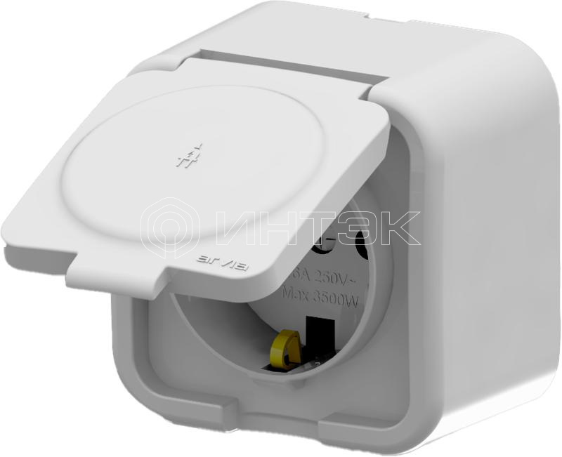 Розетка 1-м СП ARIA 16А IP20 с заземл. с крышкой бел. ARVIA 25 01 1000 218 изображение, фото