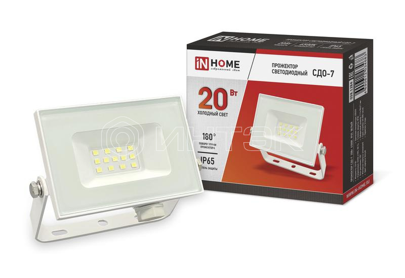 Прожектор светодиодный СДО-7 20Вт 6500К IP65 1800лм 230В бел. IN HOME 4690612034683 изображение, фото