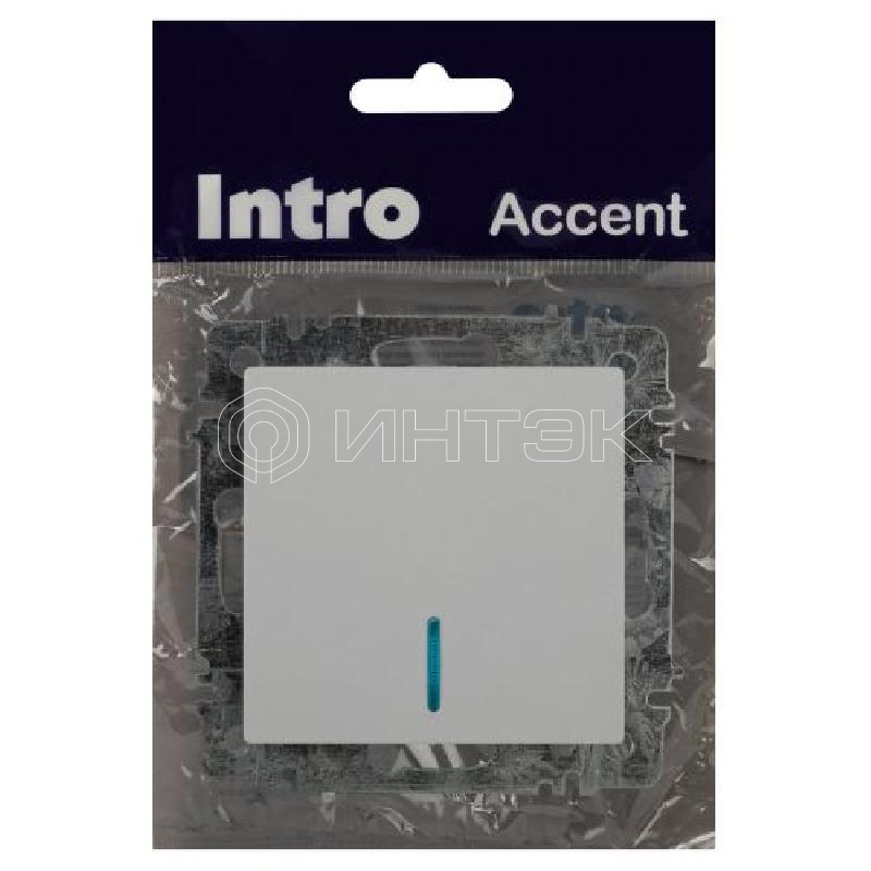 Выключатель 1-кл. СП Accent 6-102-01 10А IP20 250В с подсветкой AL/CU бел. Intro Б0063445 изображение, фото