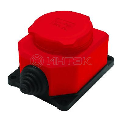 Розетка настенная 1-м 1ф "КОМПАКТ" с загл IP44 16А каучук красный UNIVersal 3075 изображение, фото