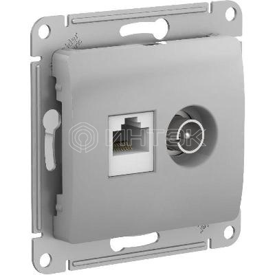 Розетка компьютерная + телевизионная 2-м Glossa RJ45 кат.5E + TV механизм алюм. Systeme Electric GSL000389 изображение, фото