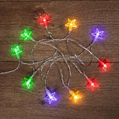 Гирлянда светодиодная "Звездочки" 1.5м 10LED мультиколор 0.1Вт IP20 провод ПВХ прозр. элементы питания 2хAA (не в компл.) Neon-Night 303-090 изображение, фото